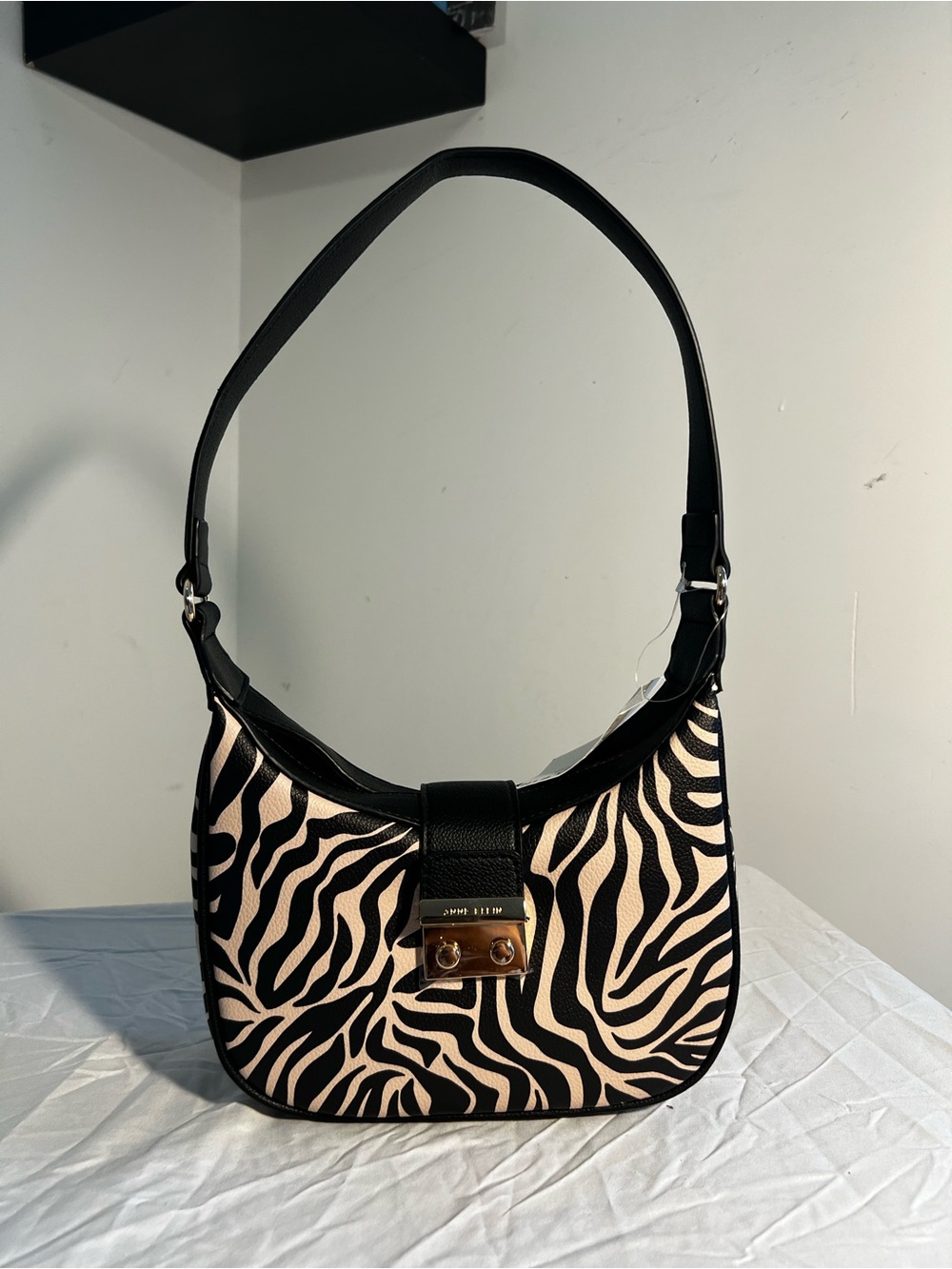 Classic Zebra Print Shoulder Bag - Black & Cream